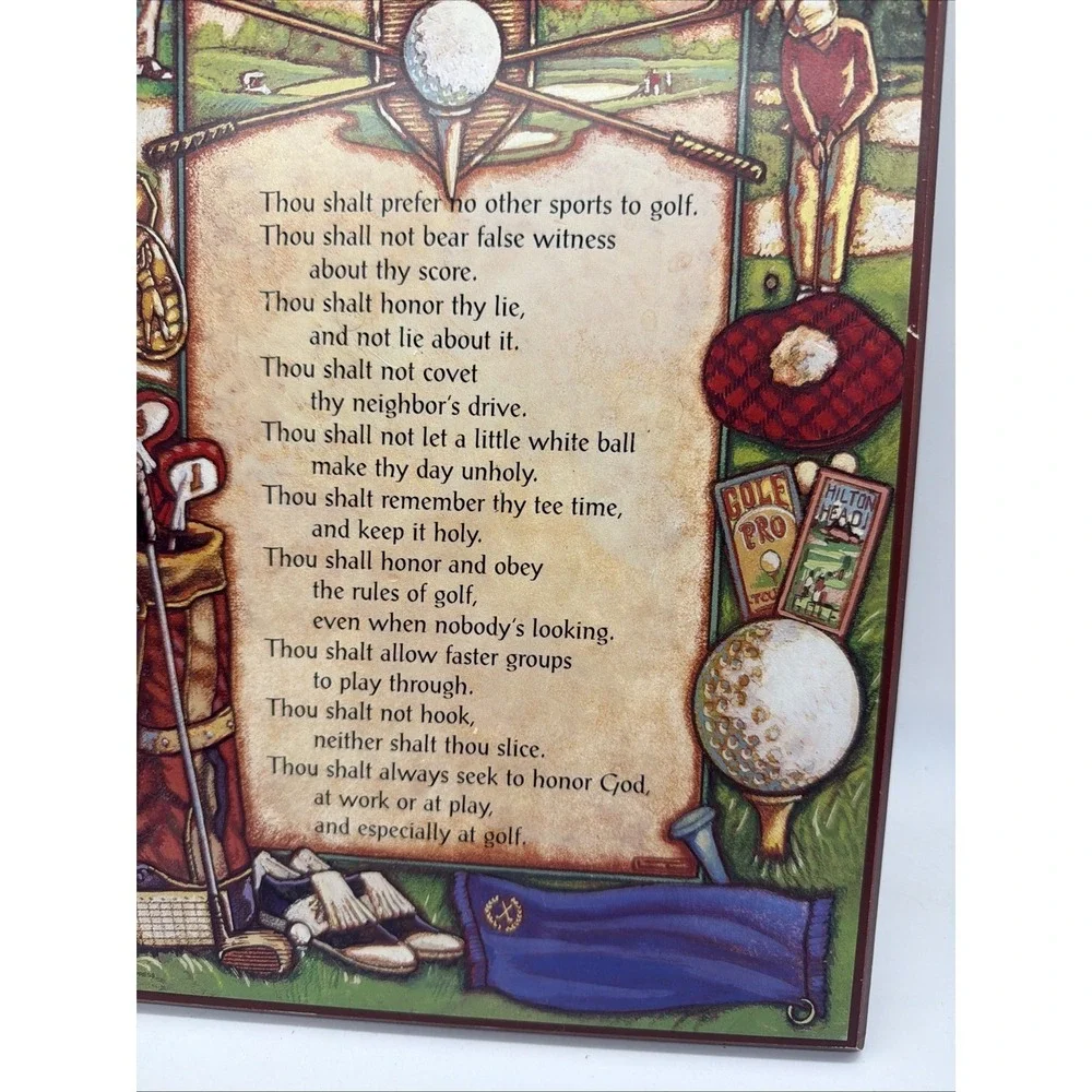 Abbey Press Ten Commandments of Golfing Wall Plaque Vintage Wood Sign 9x14 Green